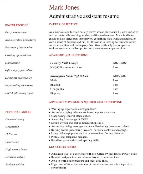 10+ Entry Level Administrative Assistant Resume Templates  Free Sample ...