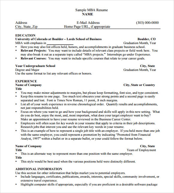 10 MBA Resume Templates â Free Samples, Examples &  Format