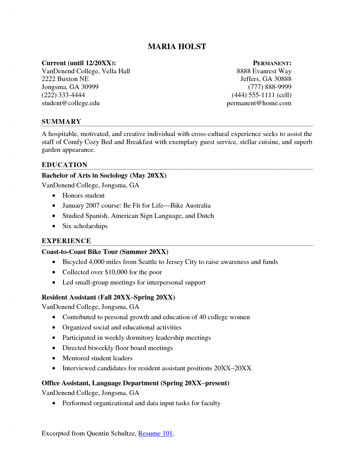 11 Resume Abstract For College students