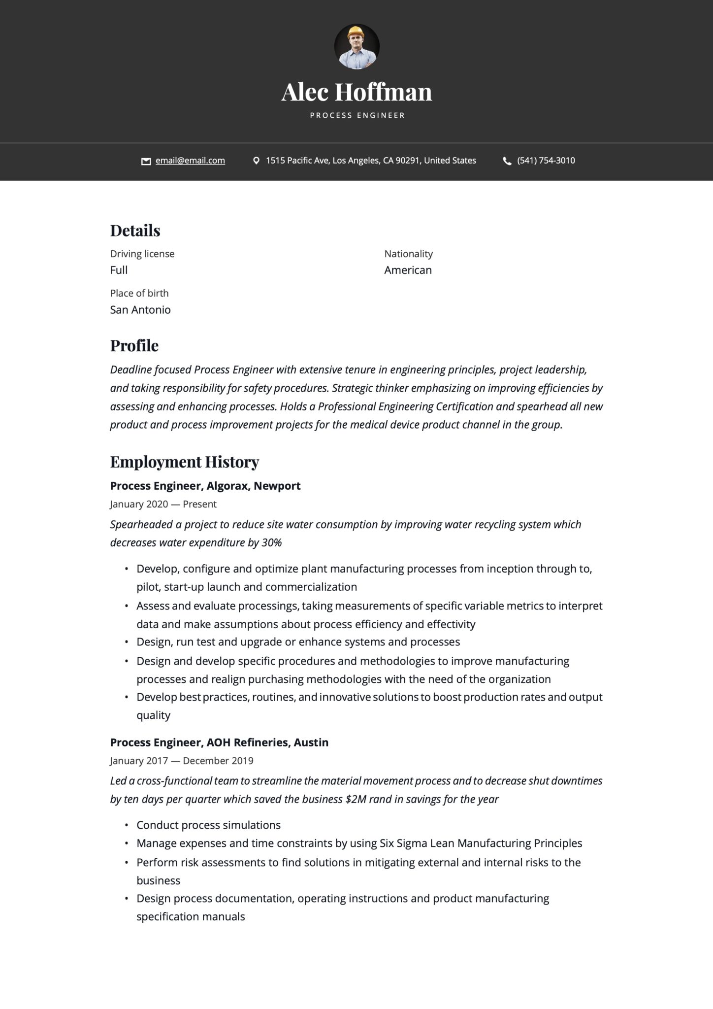 17 Process Engineer Resume Examples &  Guide