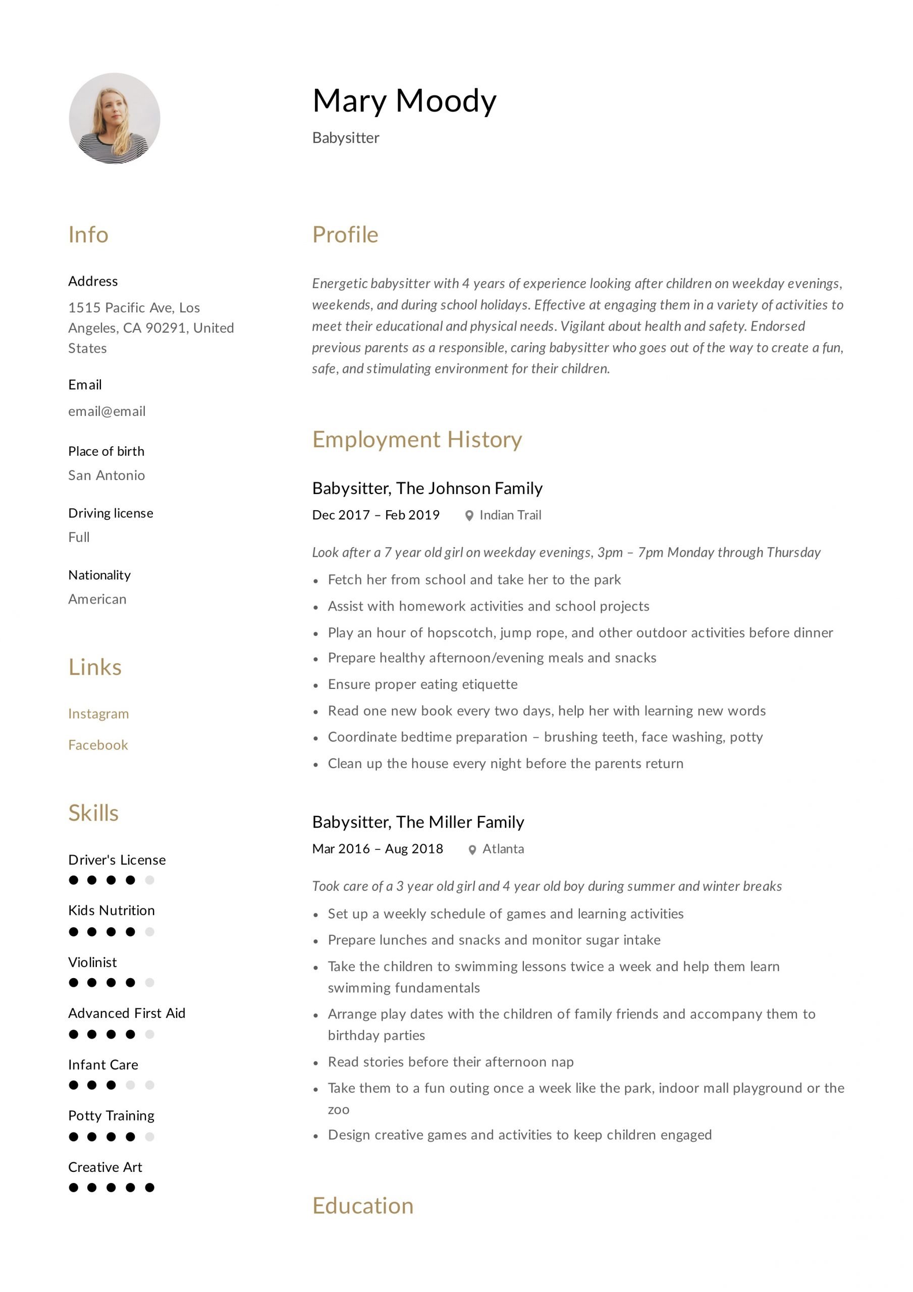 19 Babysitter Resume Examples &  Writing Guide