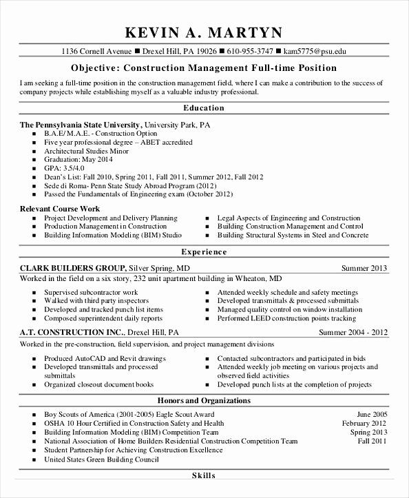 23 Construction Project Manager Resume Examples in 2020