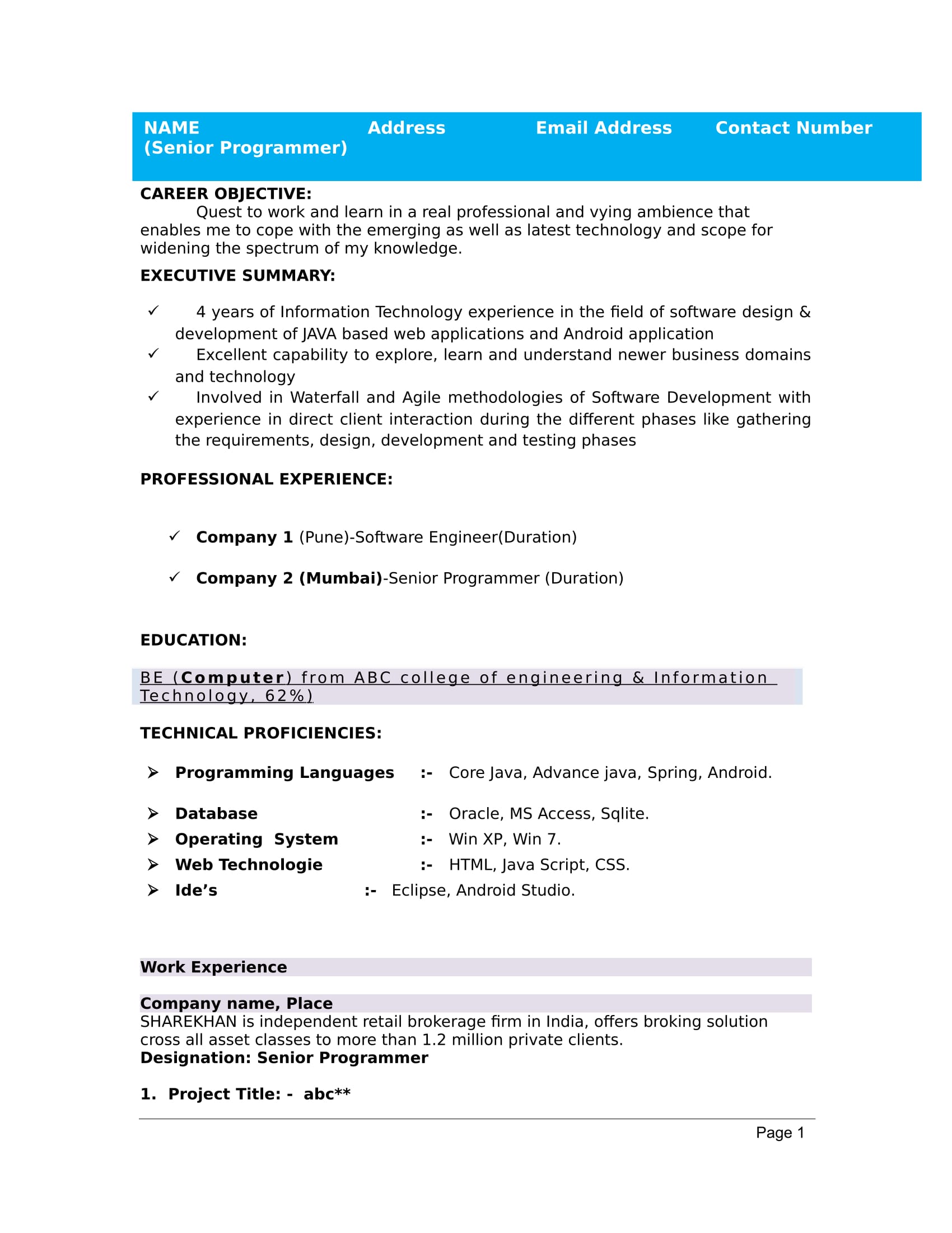 32+ Resume Templates For Freshers Download Free Word ...