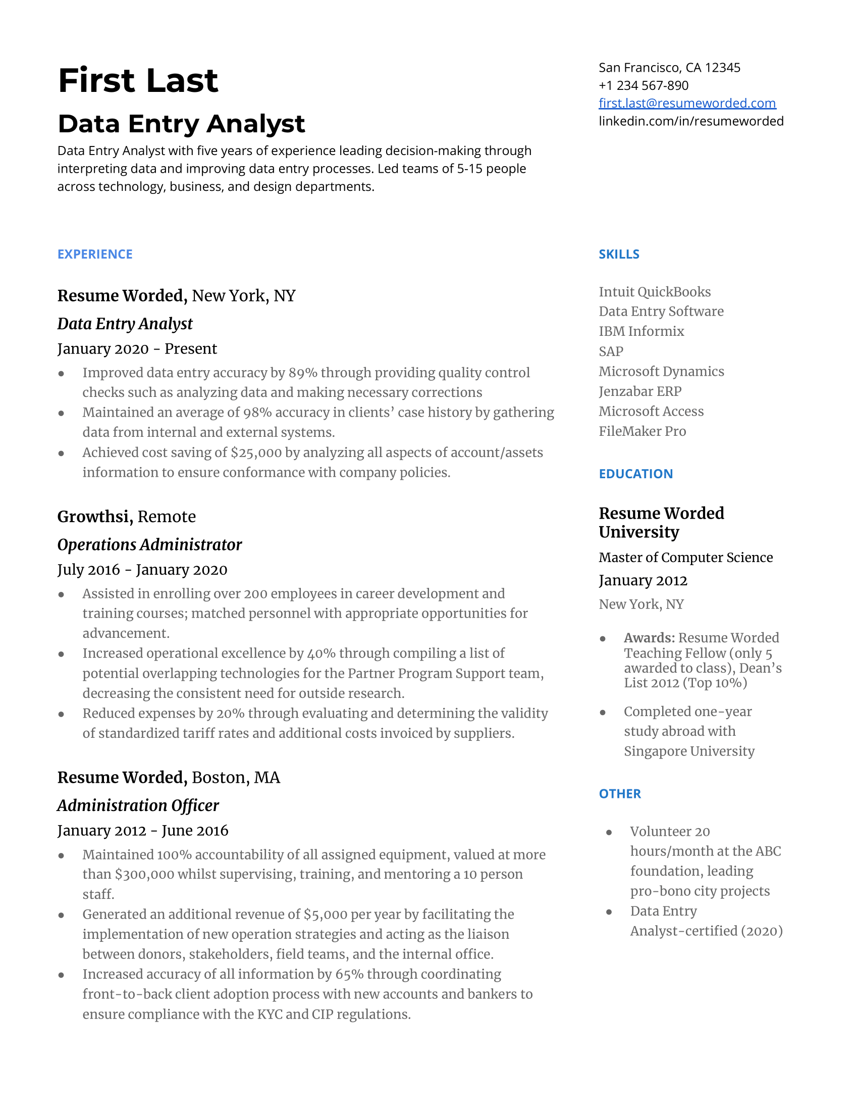 4 Data Entry Resume Examples for 2021