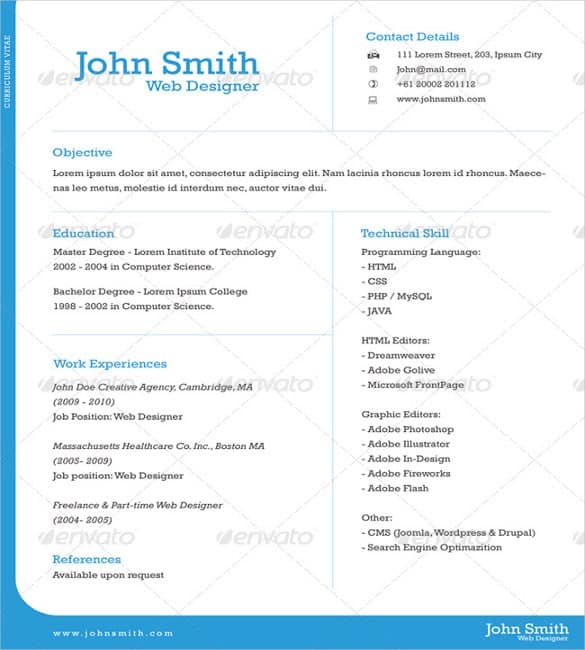 41+ One Page Resume Templates