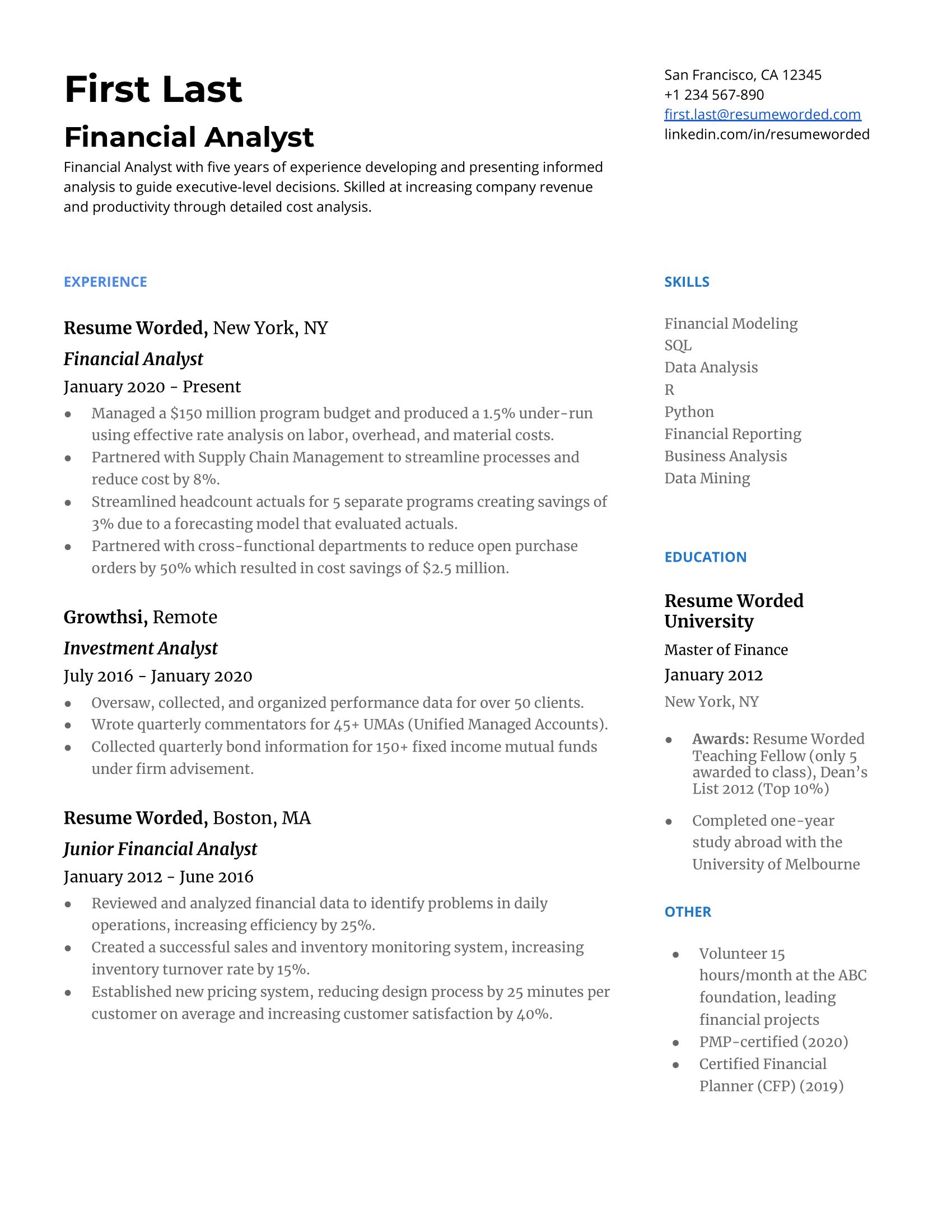 6 Financial Analyst Resume Examples for 2021