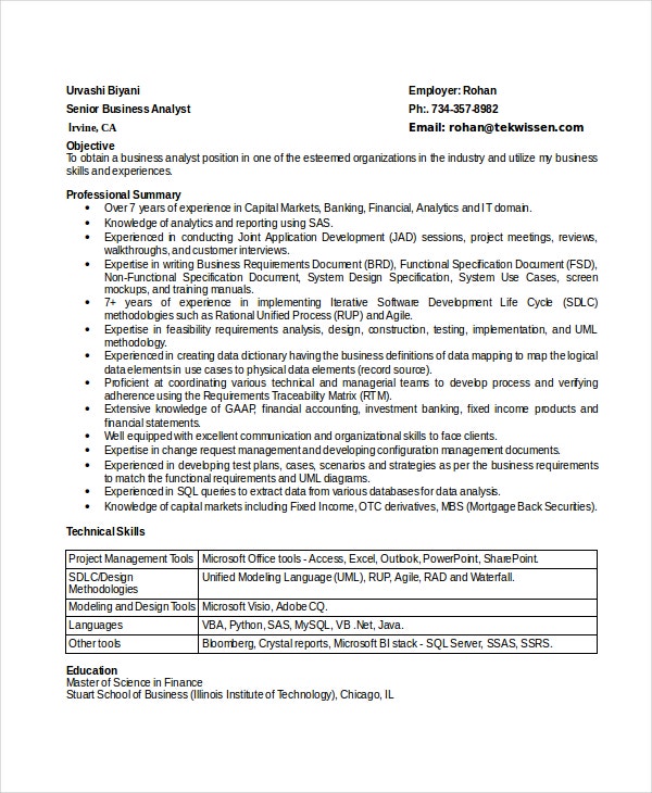 8+ Business Analyst Resumes