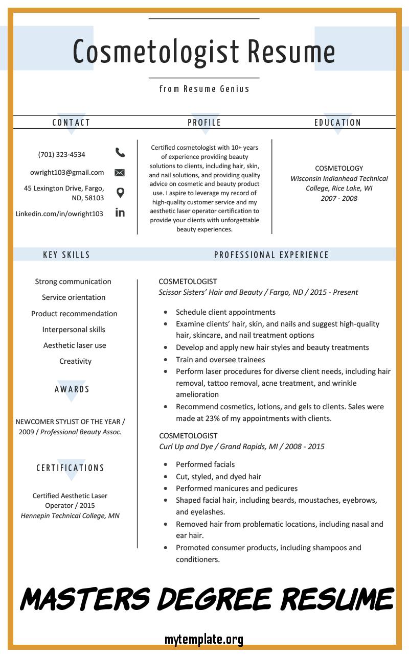 8 Masters Degree Resume for August 2021