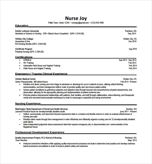 9+ Nurse CV Templates