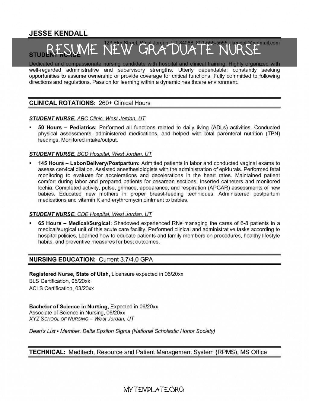 9 Resume New Graduate Nurse for September 2021