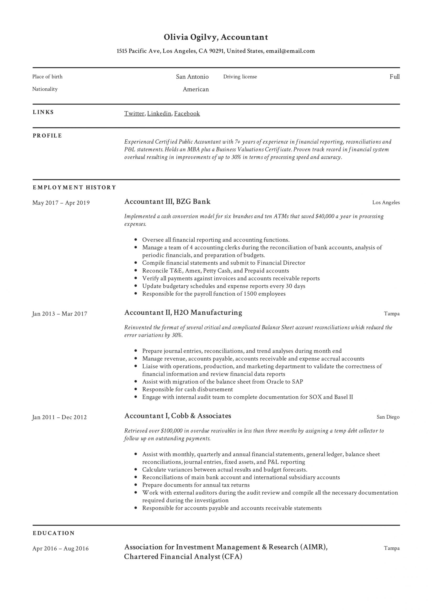 Accountant Resume & Writing Guide