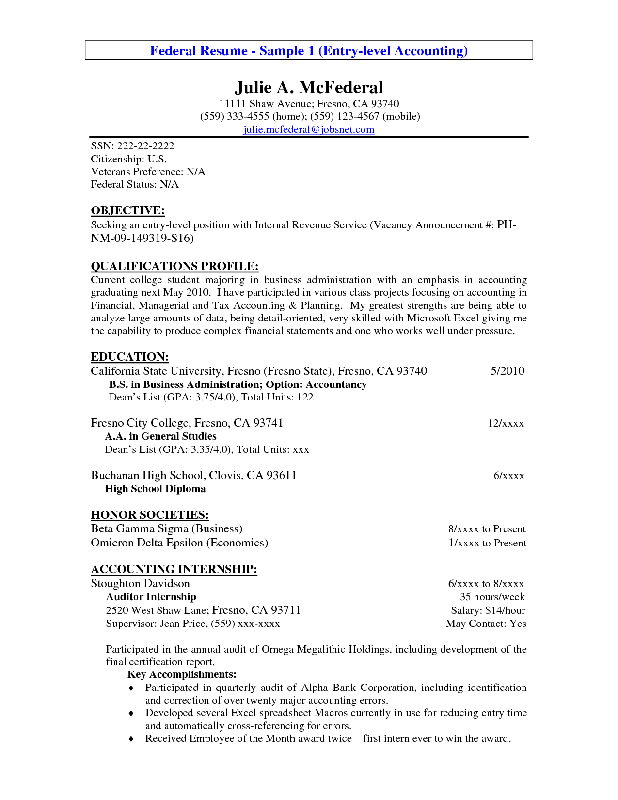 Accounting Resume Objective