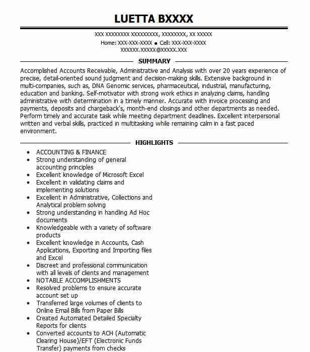 Accounts Receivable Specialist Job Description For Resume