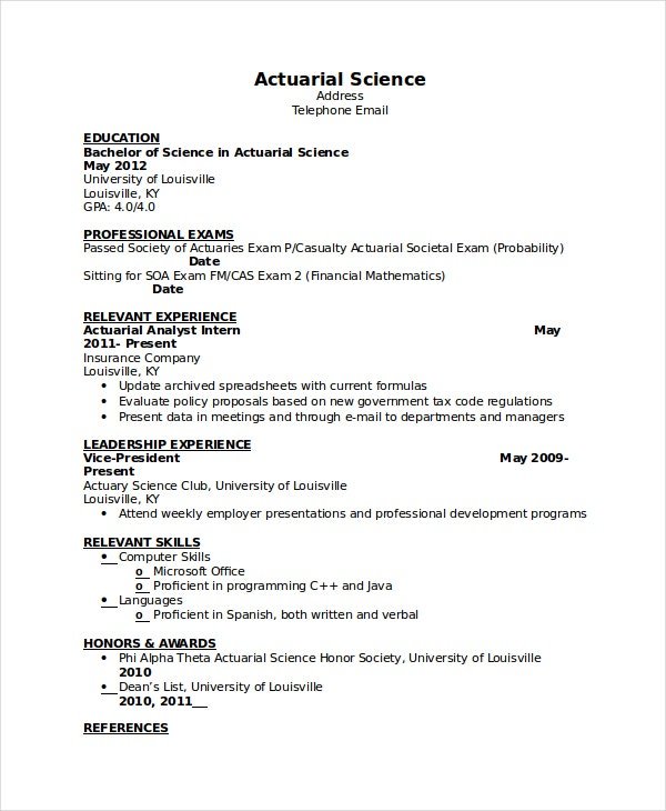 Actuarial Resume Template