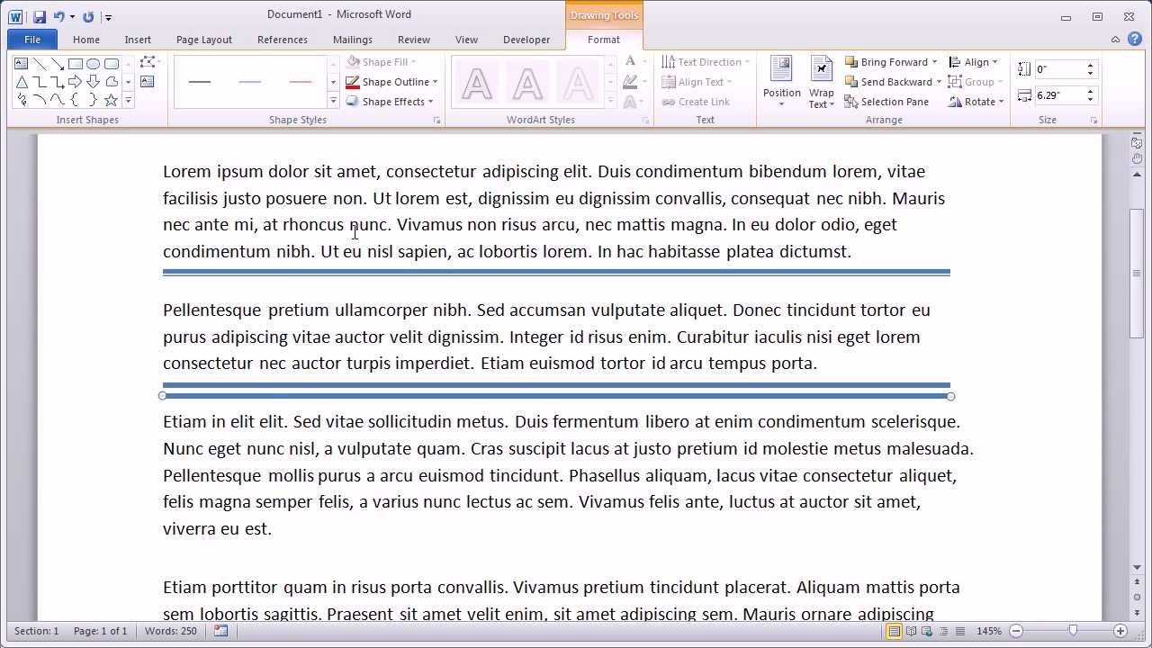 Adding Double Horizontal Lines in Word 2010