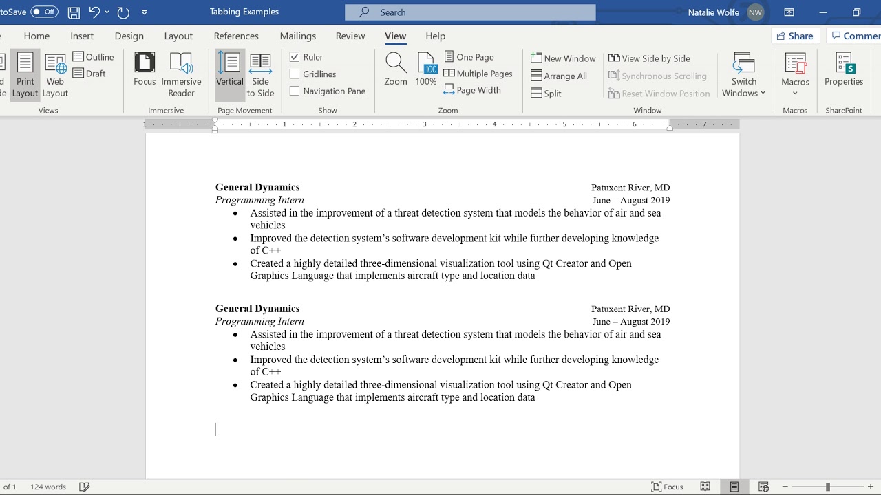 Aligning Dates and Locations on Your Resume in MS Word (PC ...