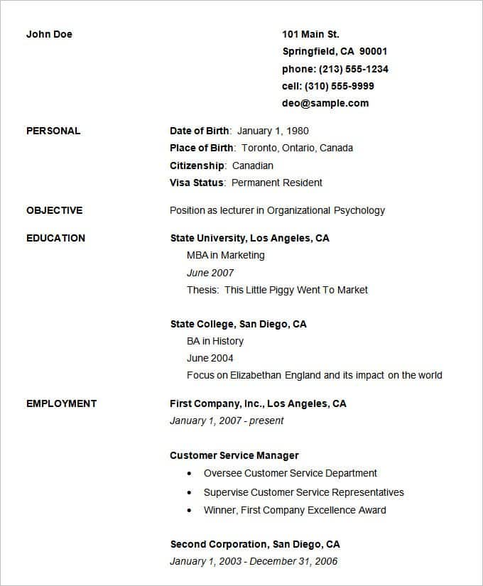 Amazing Basic Resume Format Doc Sample Engineering Cv.doc