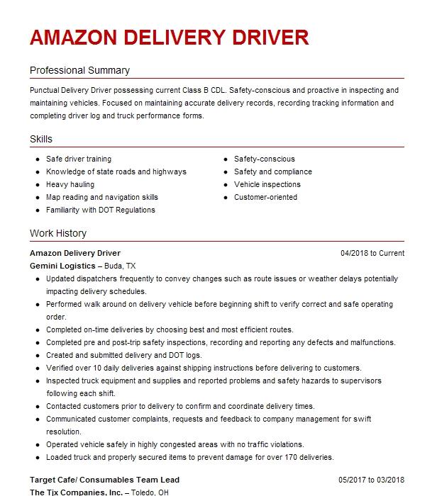Amazon Delivery Driver Resume Example Paradigm Delivery