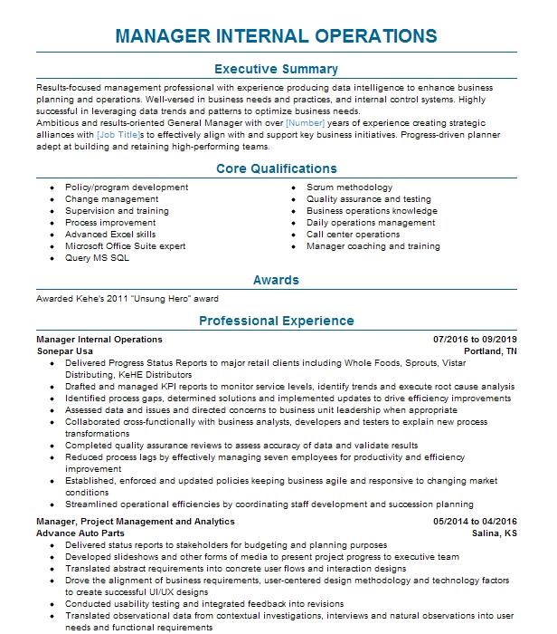 Area Operations Manager (Internal Promotion) Resume Example Company ...