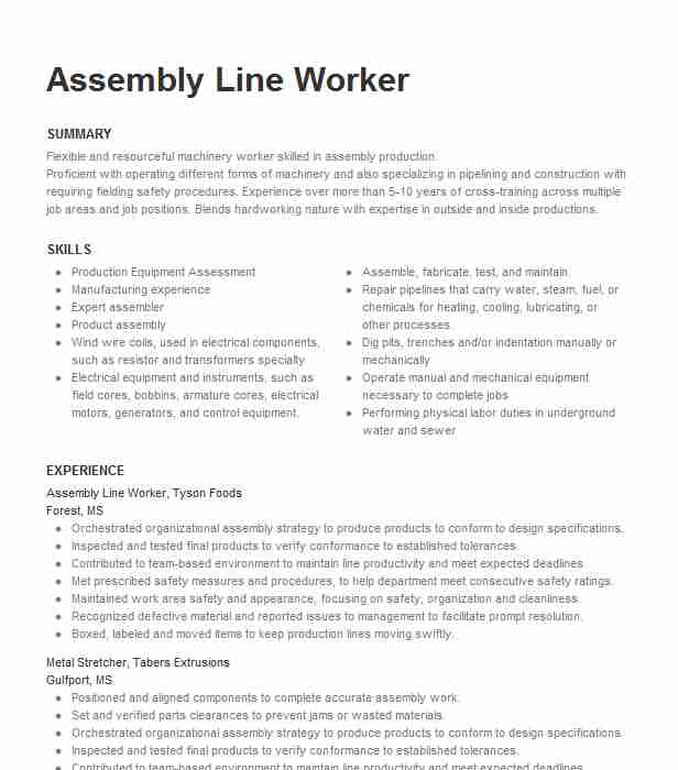 Assembly Line Worker Resume Example General Motors ...