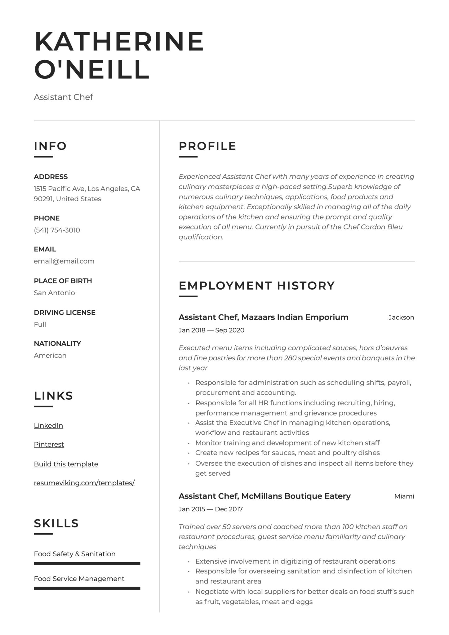 Assistant Chef Resume &  Writing Guide