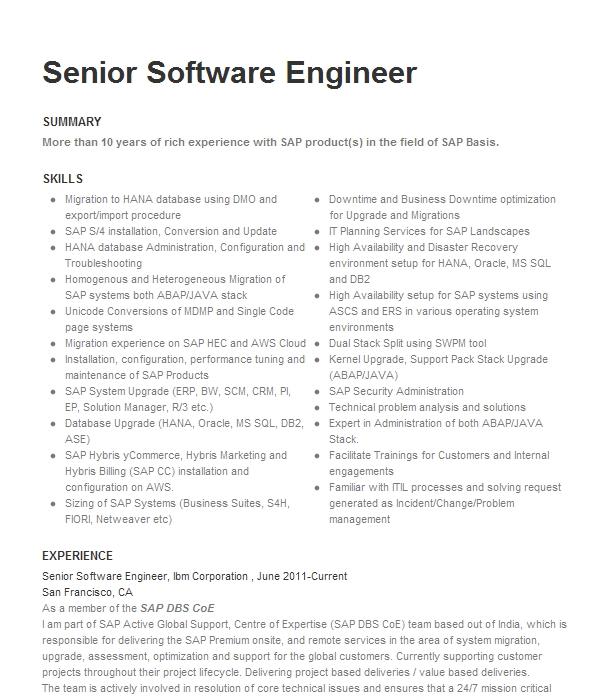 Associate Senior Software Engineer Resume Example Company Name