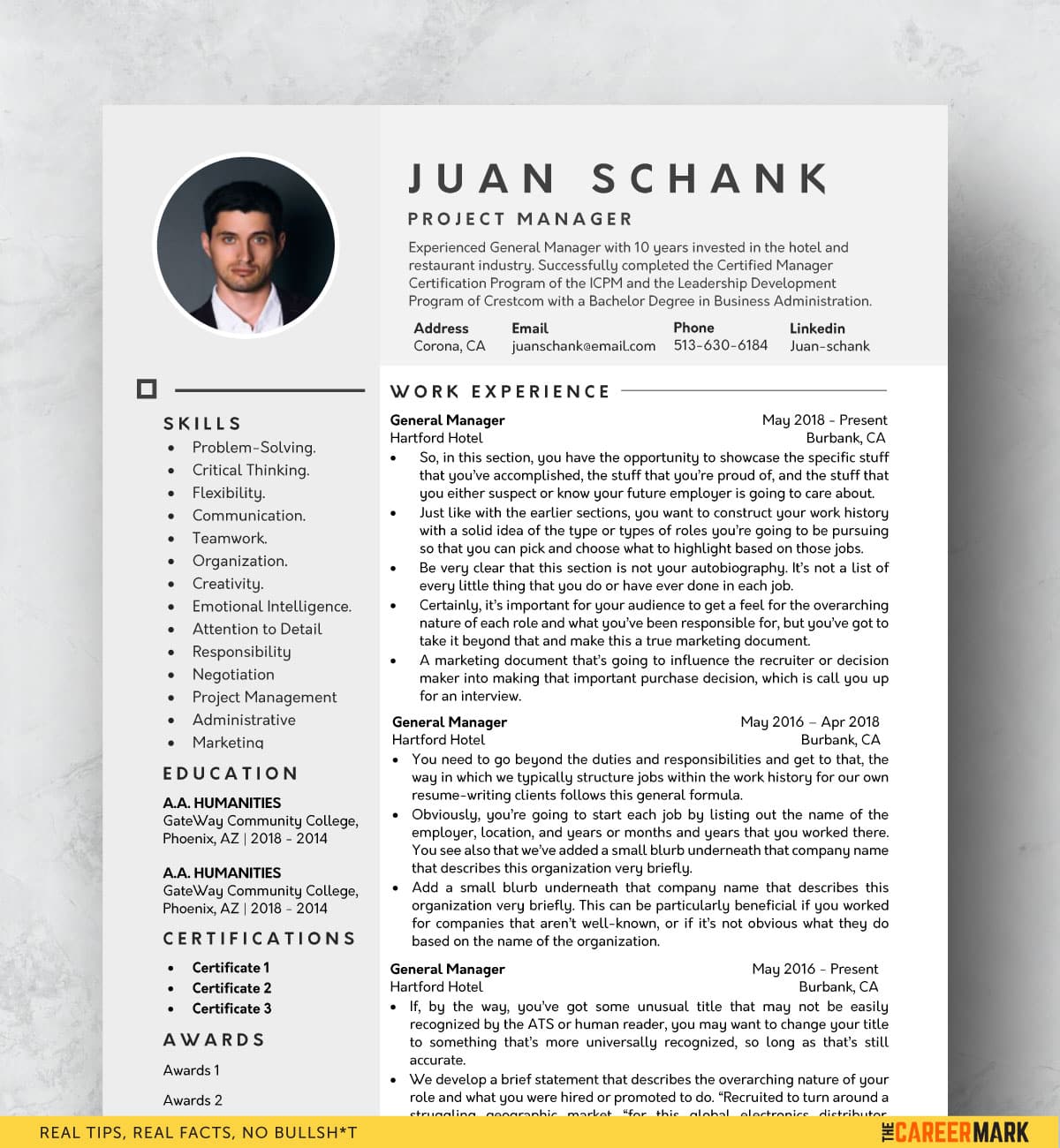 ATS Friendly One Page Resume Template for Word (Free Download) â The ...