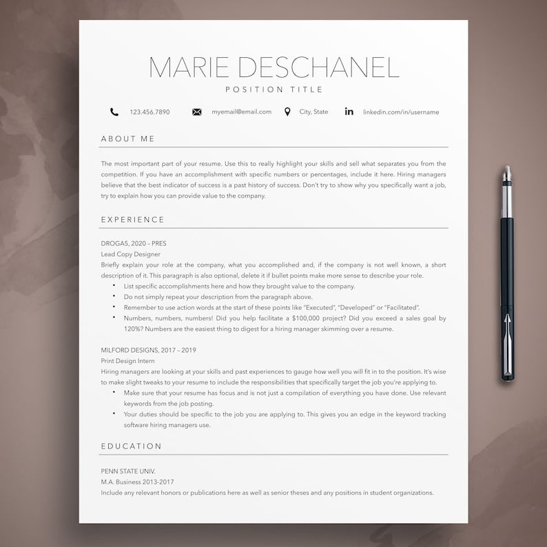 ATS Friendly Resume Minimalist Resume Template for Word