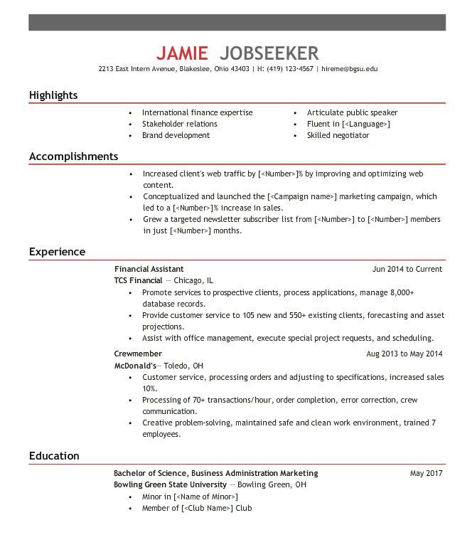 Bachelor Of Science Resume Example