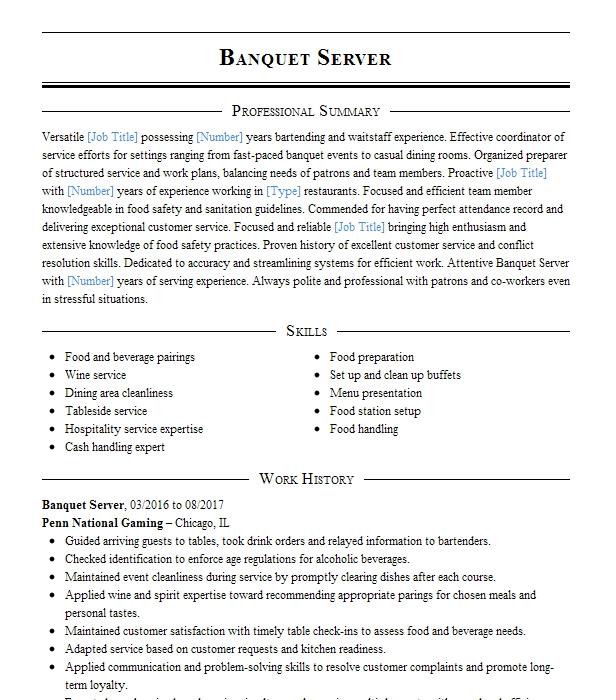Banquet Server Resume Example Centerplate