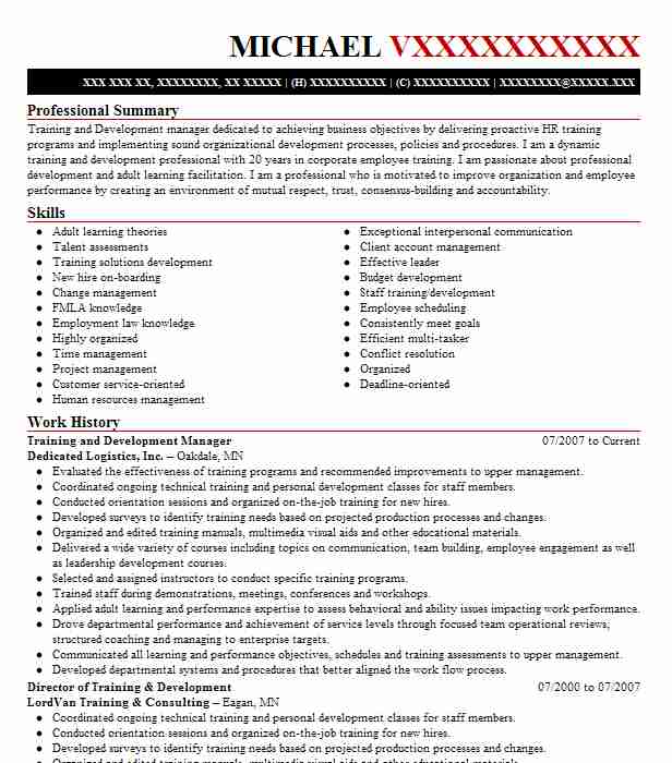 Best Training And Development Manager Resume Example