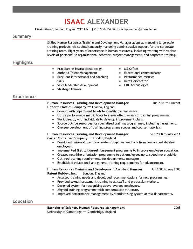 Best Training And Development Resume Example From ...