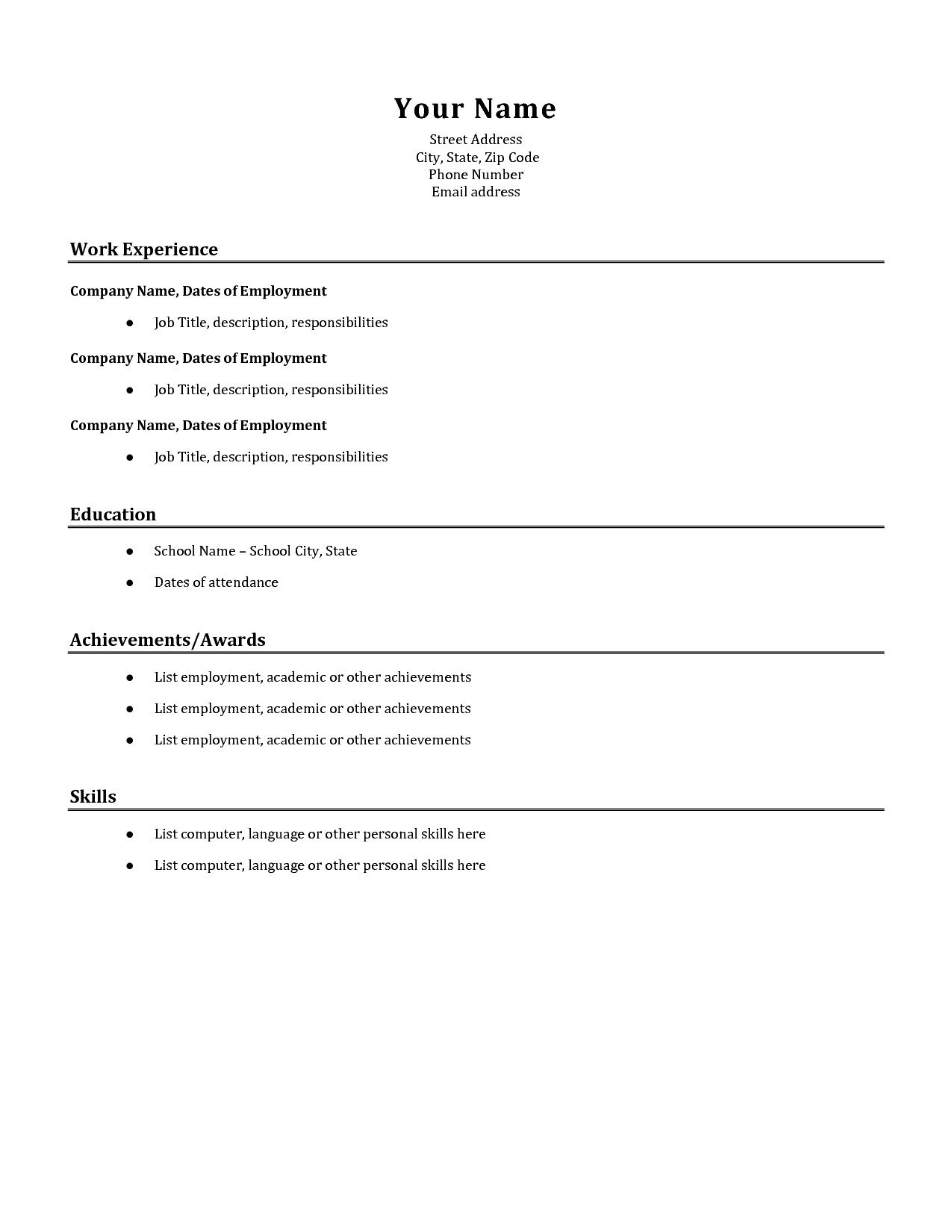 Blank Basic Resume Templates ~ Addictionary