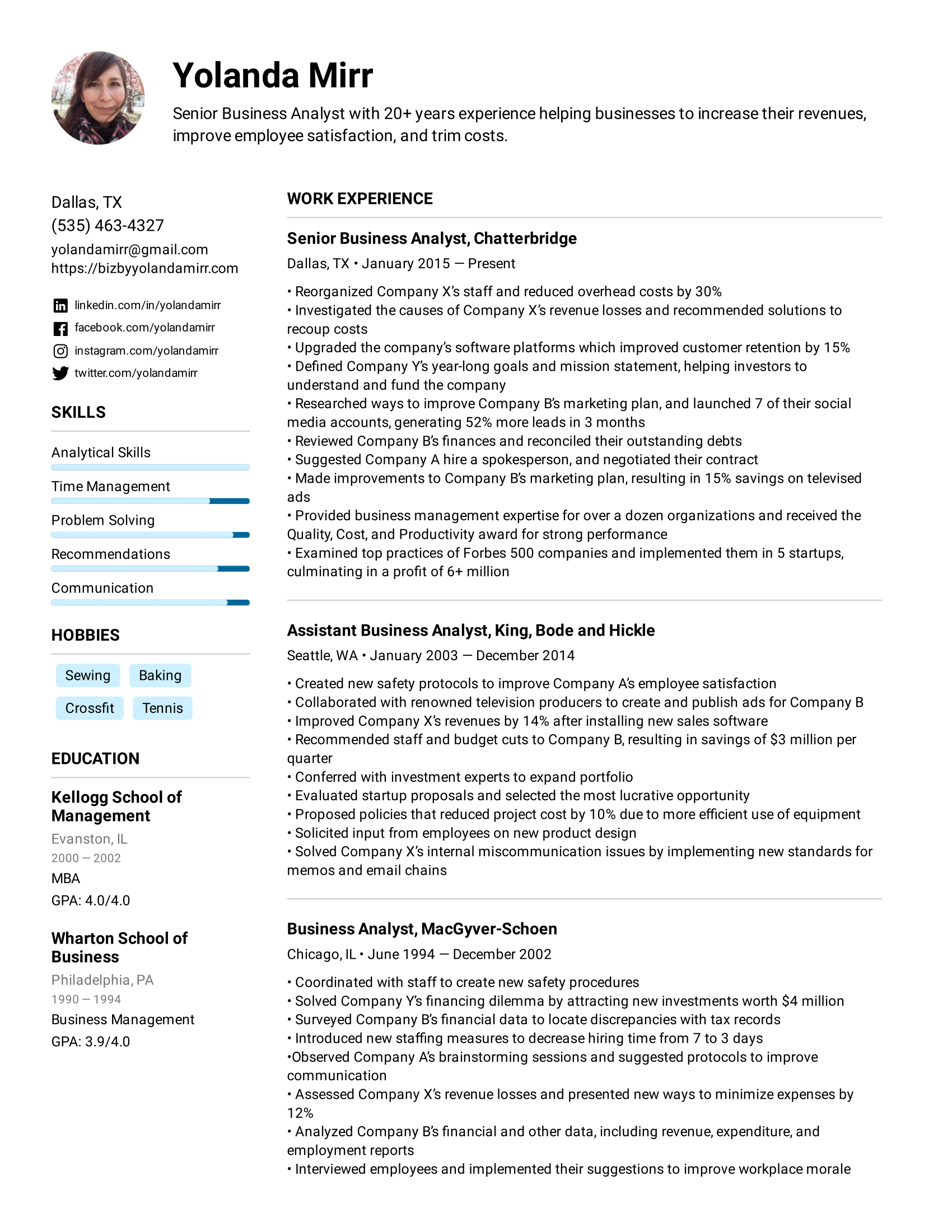 Business Analyst Resume Example &  Writing Tips for 2021