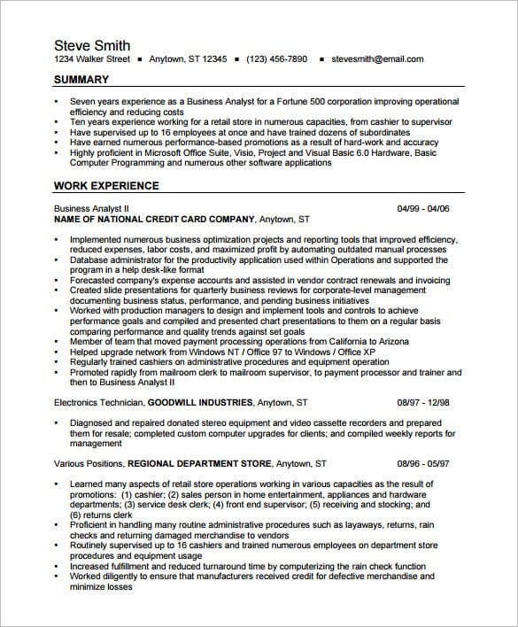 Business Analyst Resume Template  15+ Free Samples, Examples, Format ...