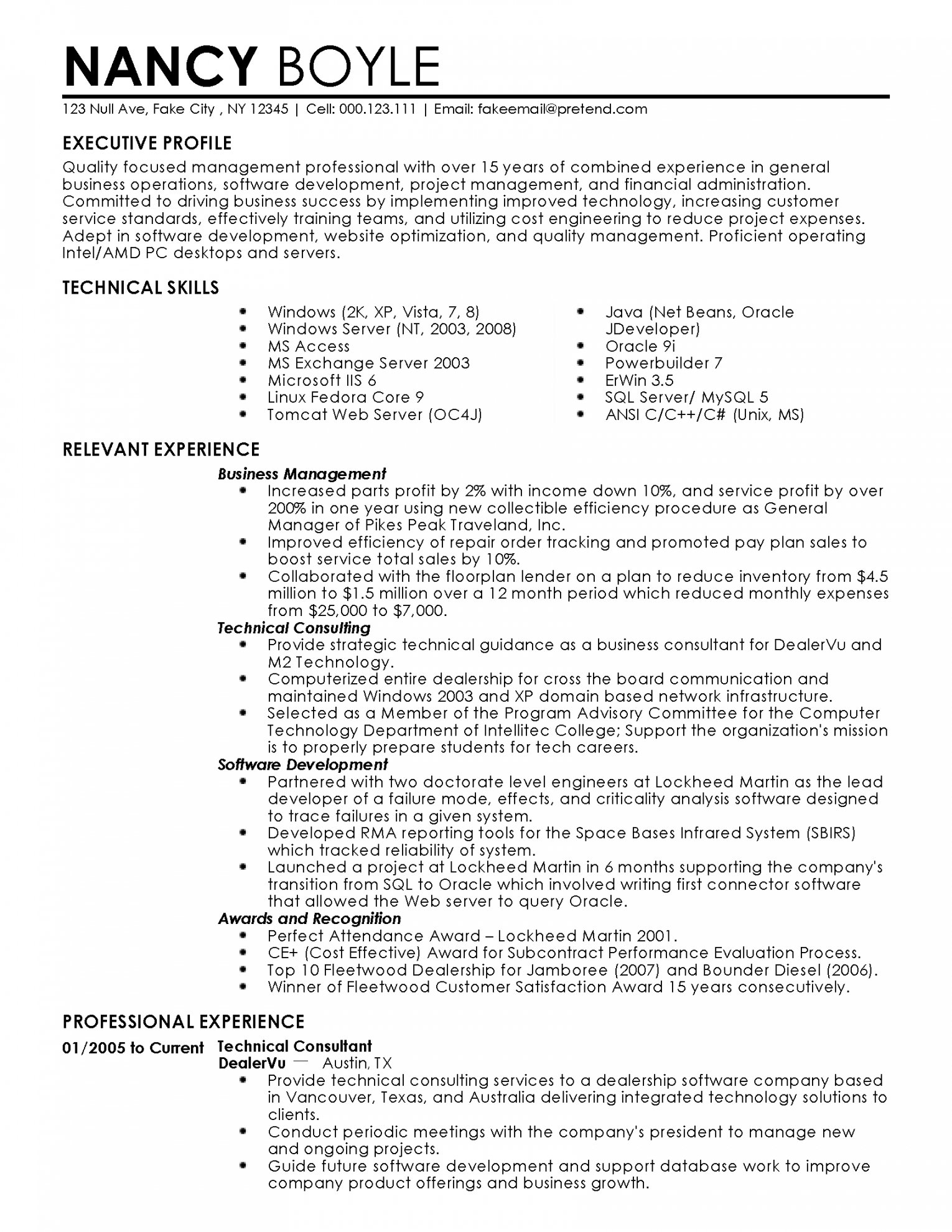 Business Management Resume Template