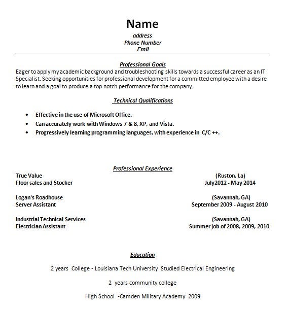 Can any one please help me with my job resume for entry ...