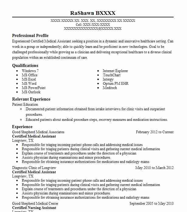 Certified Medical Assistant Resume Examples : 20 Best Medical Assistant ...