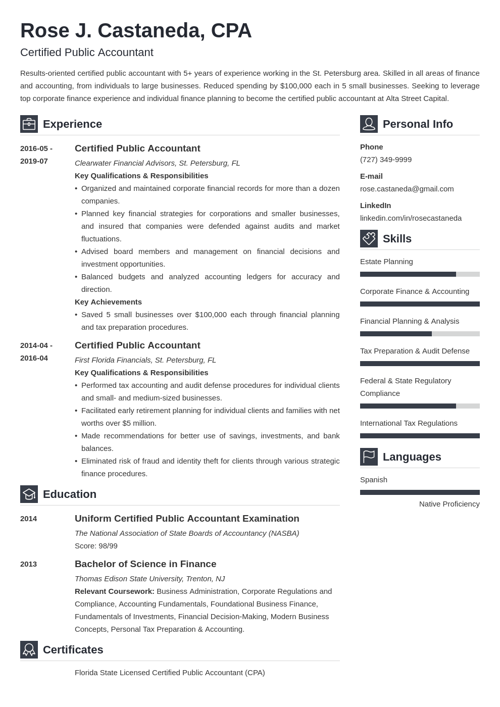 Certified Public Accountant (CPA) Resume Sample &  Guide