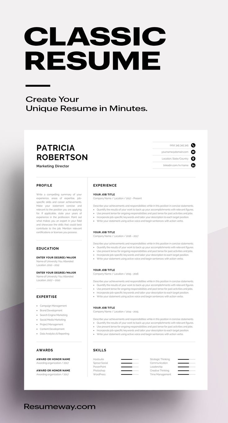 Classic Resume Template 120670 (color: grey) MS Word ...