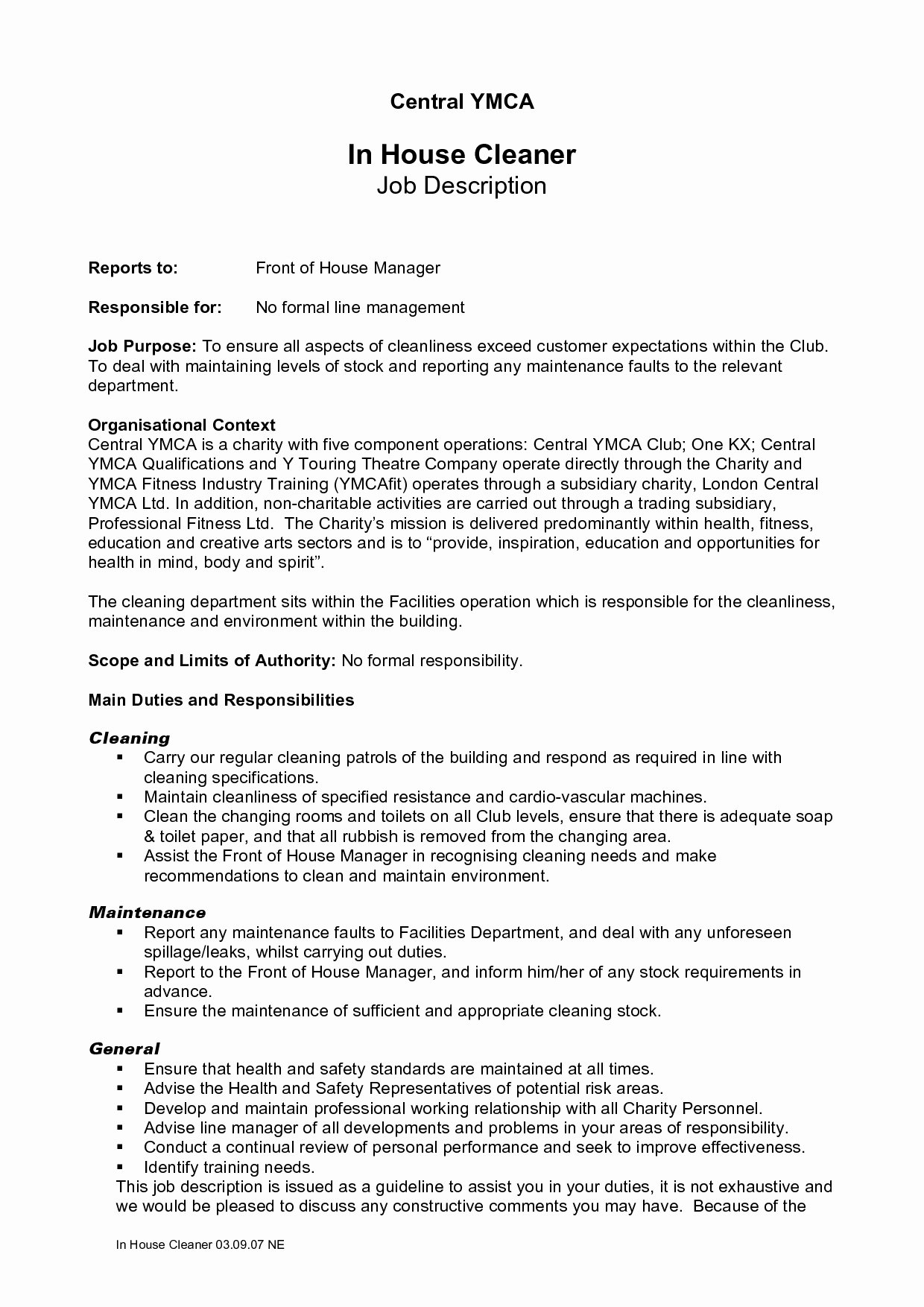Cleaner Job Description for Resume