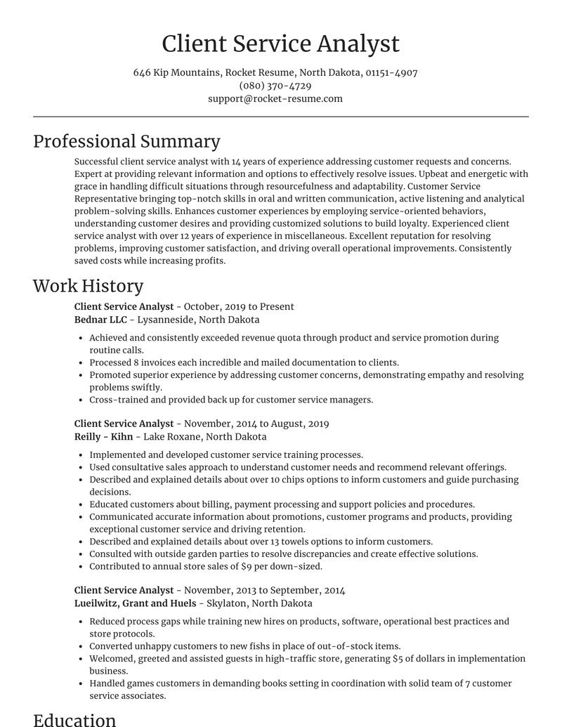 Client Service Analyst Resumes