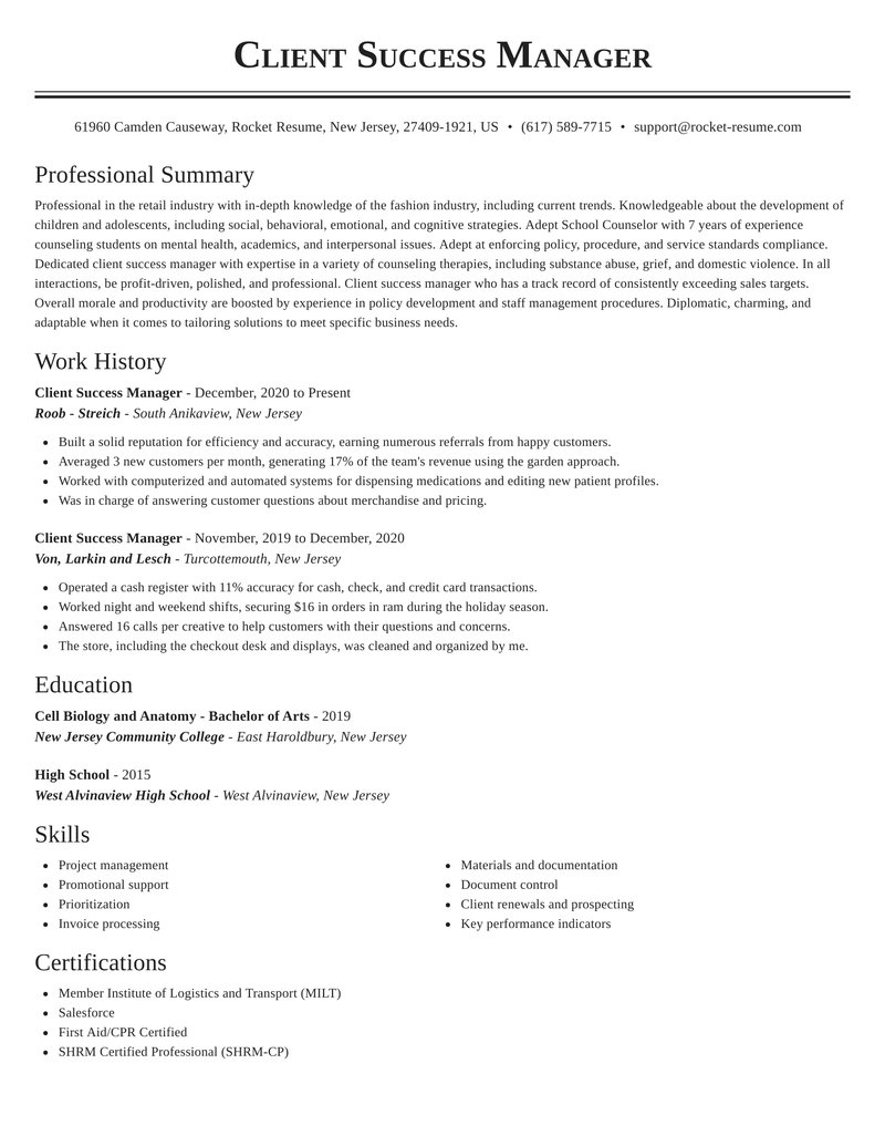 Client Success Manager Resumes