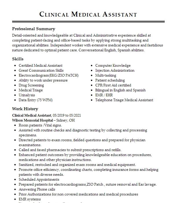 Clinical Medical Assistant Resume Example Company Name