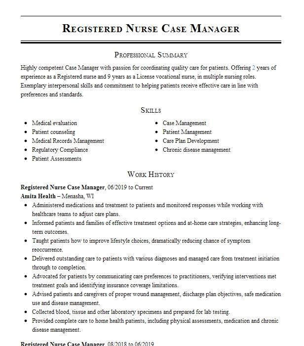 Clinical Registered Nurse Case Manager Resume Example HARRIS HEALTH ...