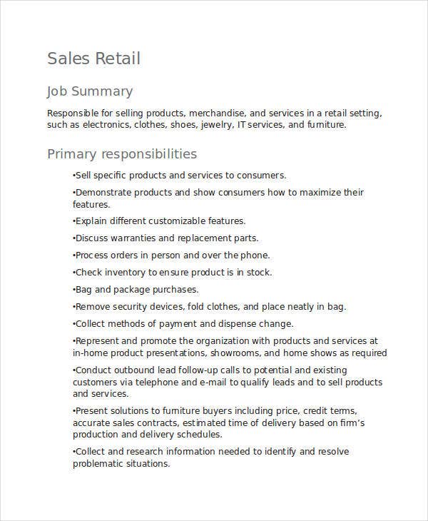 Clothing Retail Job Description