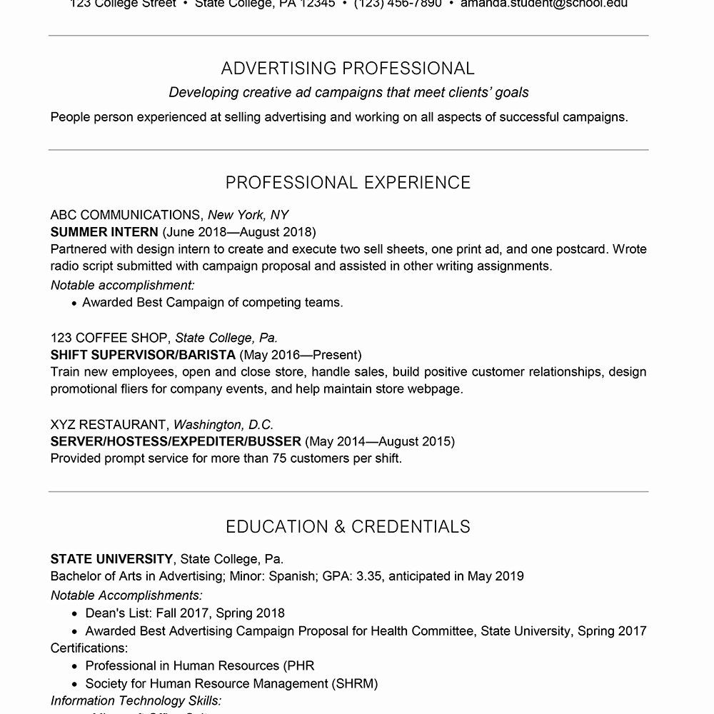 College Freshman Resume Template Lovely Sample College ...