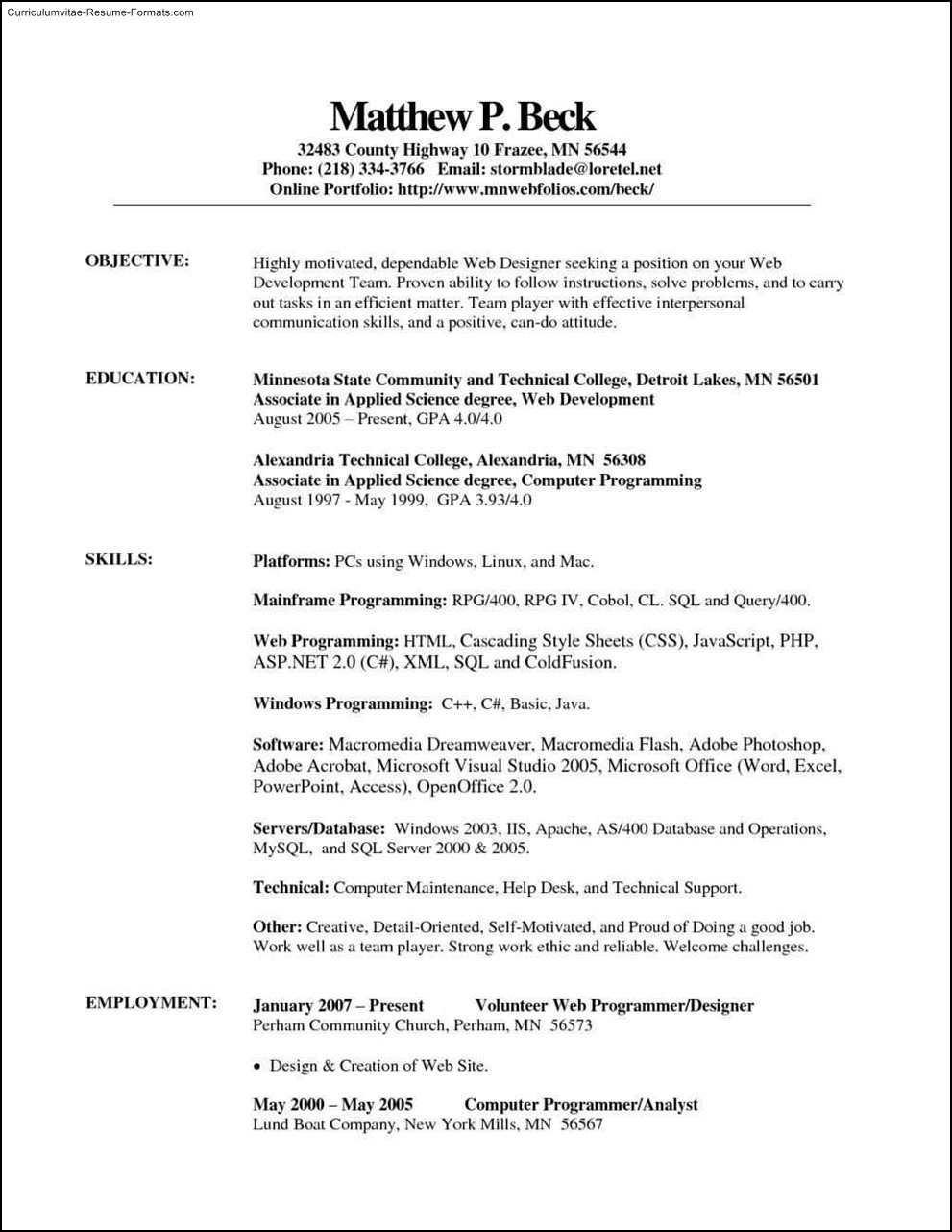 College Resume Template For Microsoft Word 2007