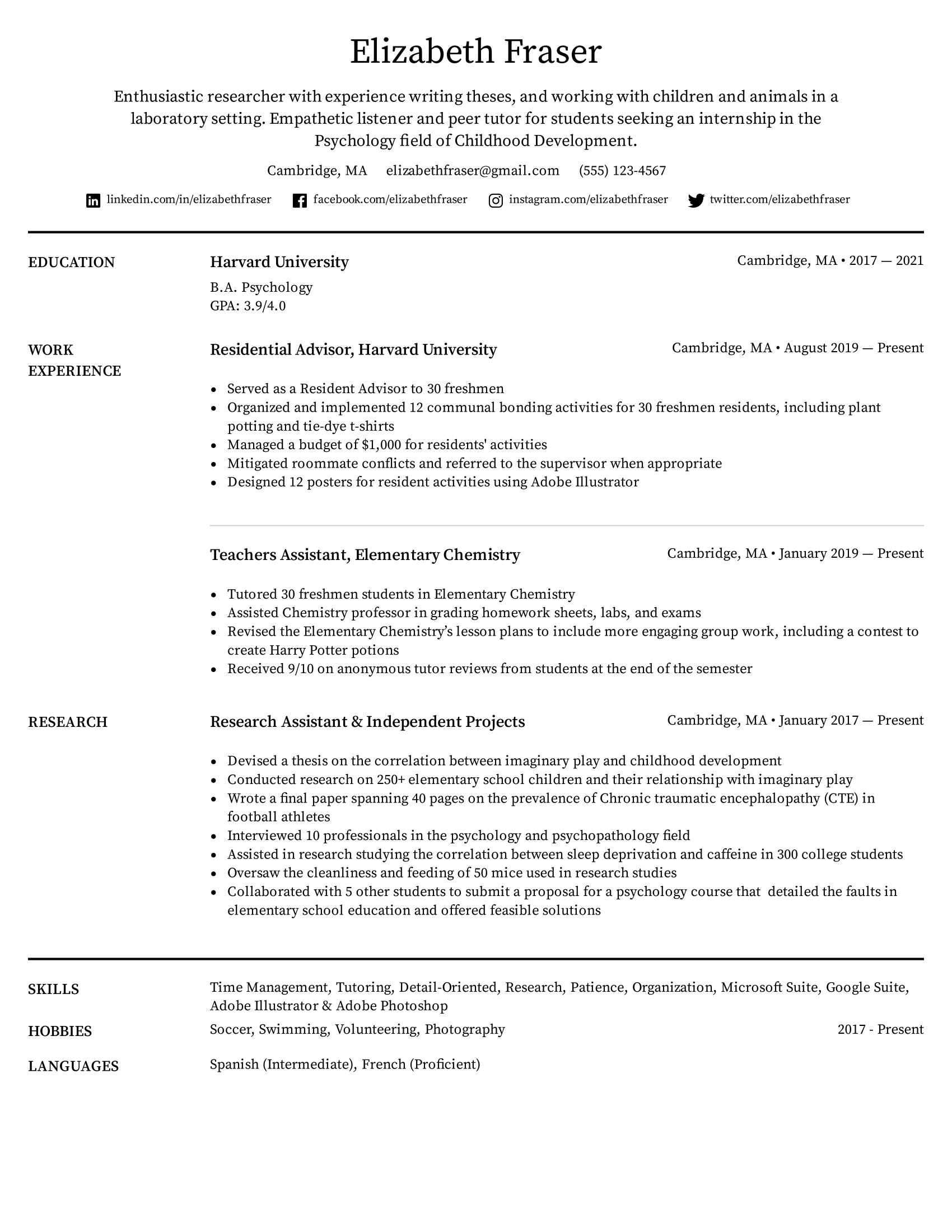 College Student Resume Example &  Writing Tips for 2021