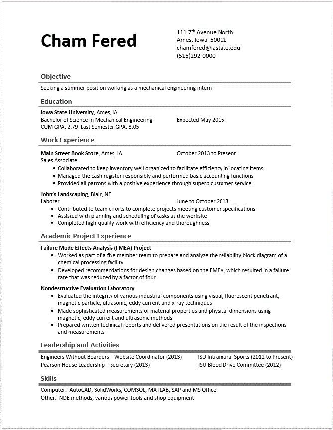 college student resume gpa